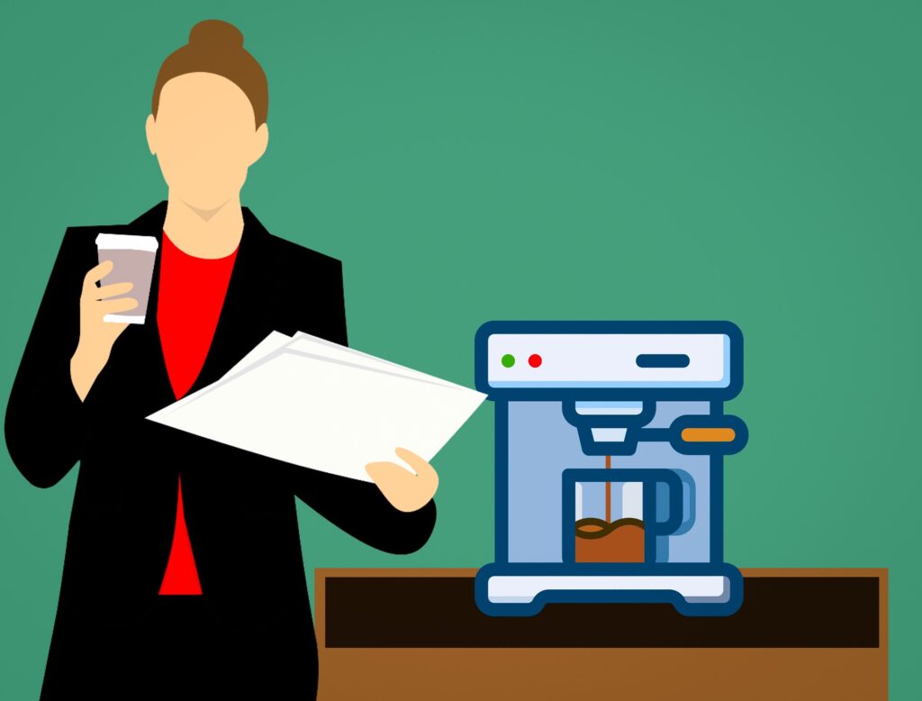 Graphical image of woman drinking coffee at work