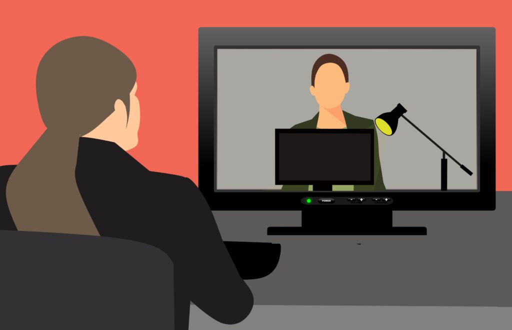 Illustration of two work colleagues on a video call